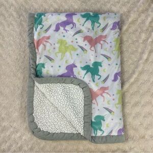 Sunshine Unicorn Baby Blanket Gray White Sherpa Shooting Star Purple Pink Green